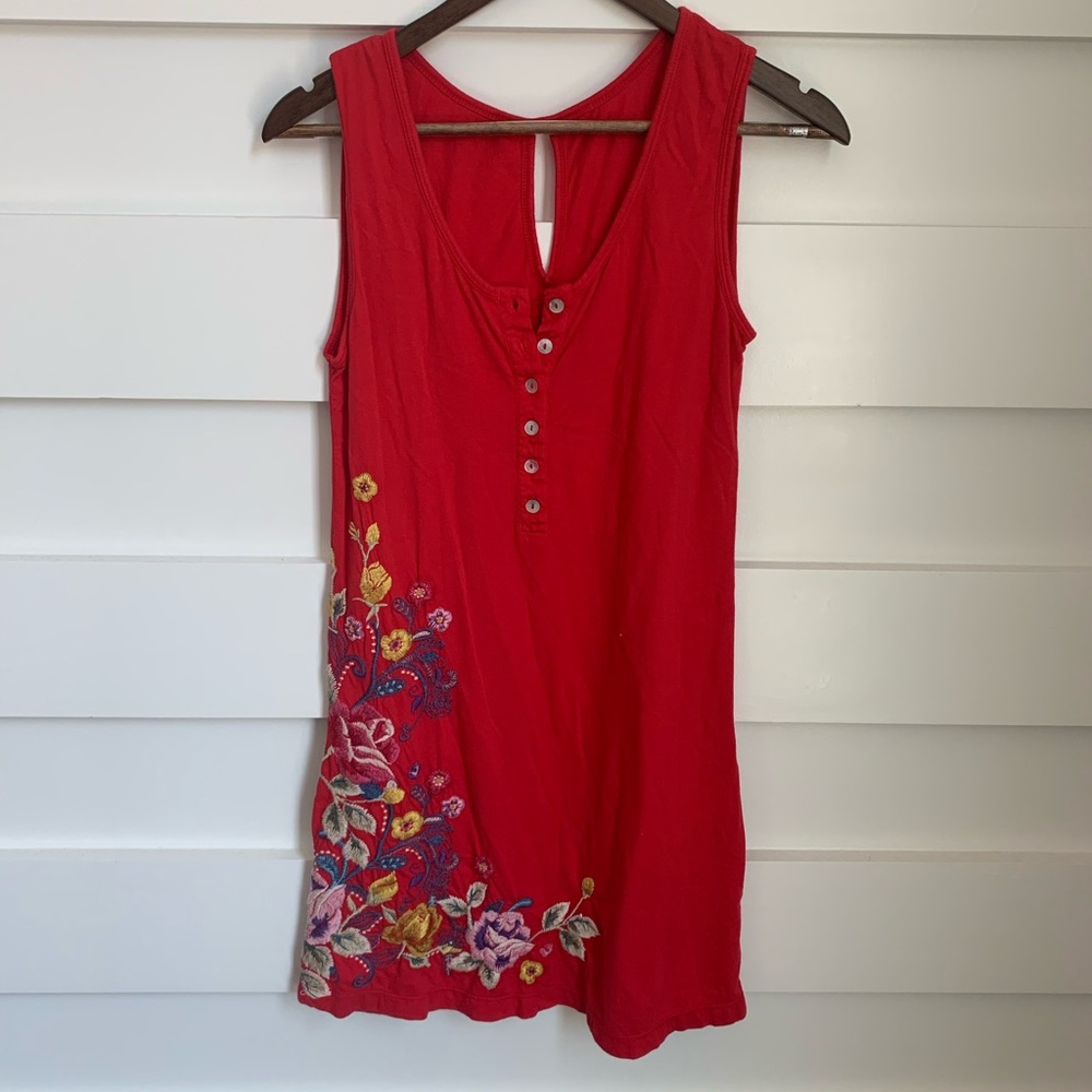 Johnny Was Red Floral Embroidered Dress